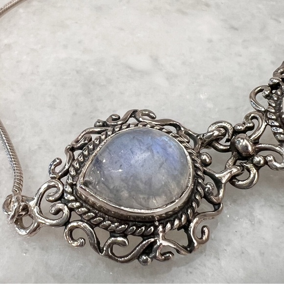 Rainbow Moonstone Trilogy Sterling Silver Hinged BOLO Bracelet - Picture 3 of 15